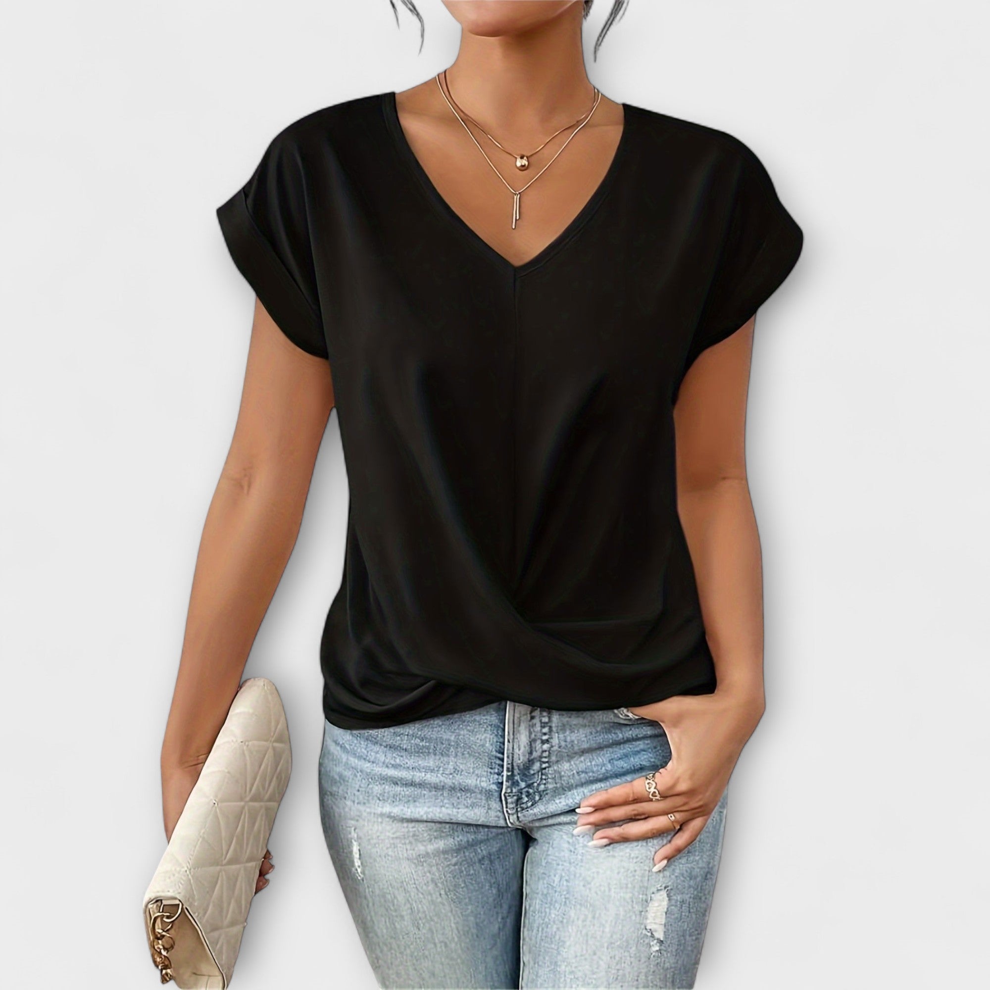 Eloise - V-Neck Top with Button Detail