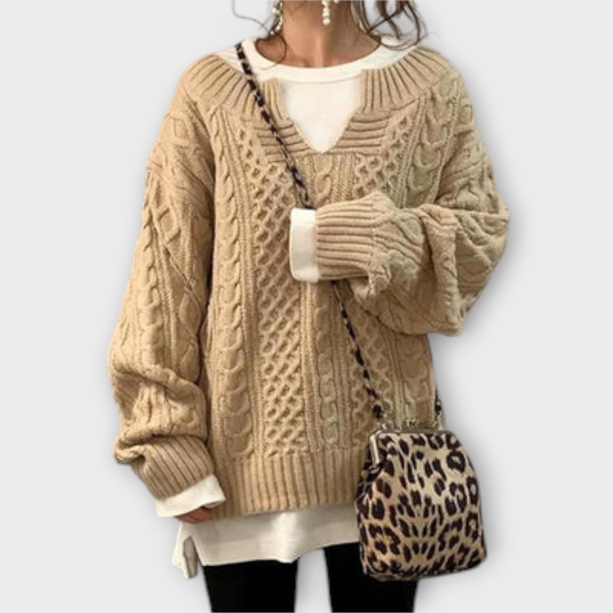 Oversized Knit Sweater with Cable Pattern