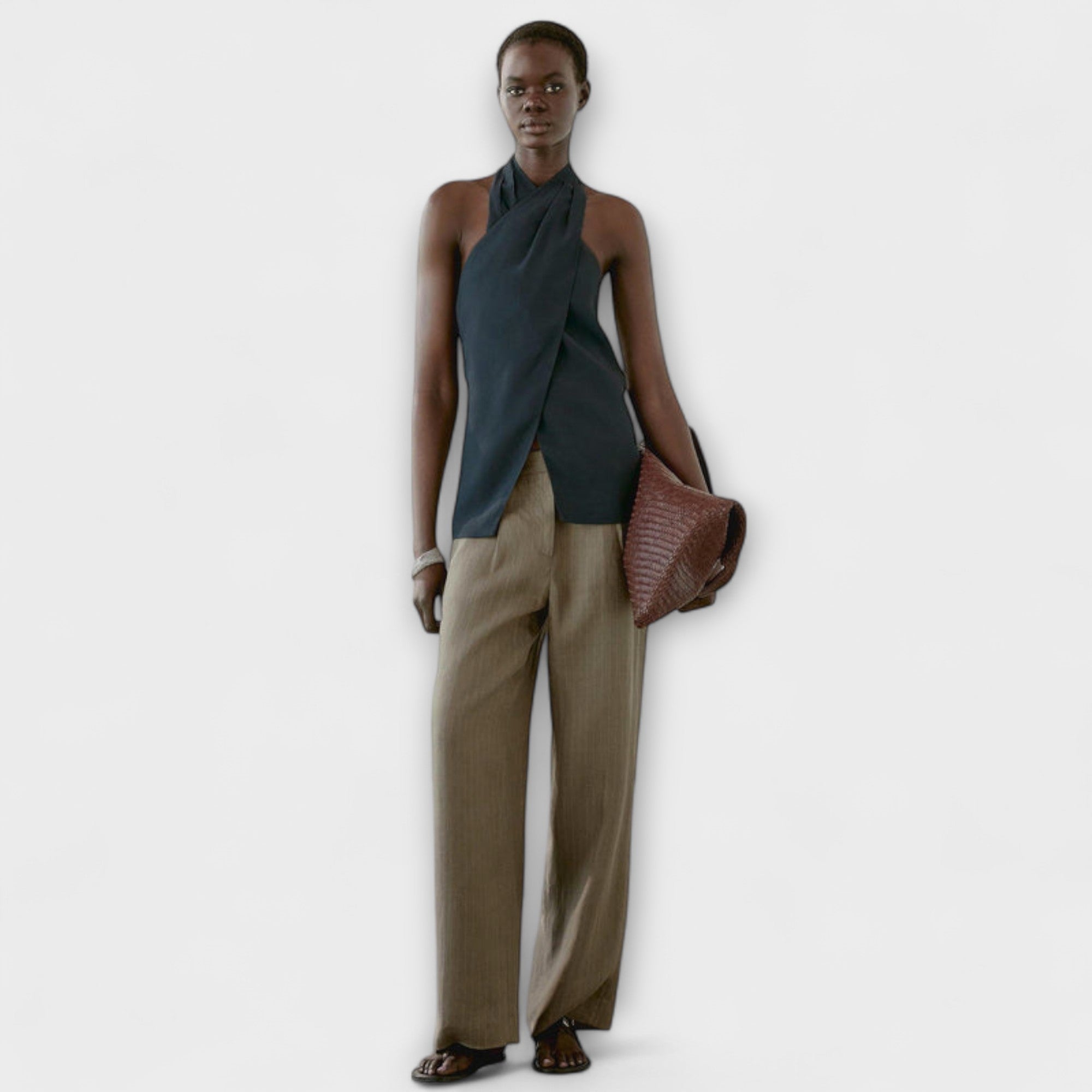 Hannah - Blue Halter Neck Top with Back Cutout