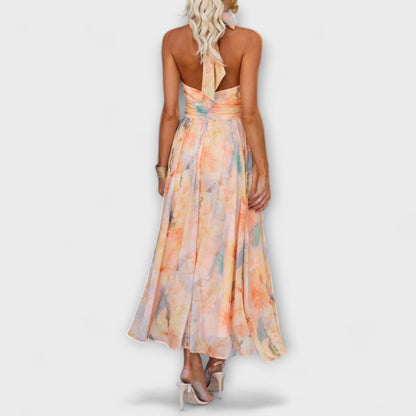 Watercolor Halter Neck Maxi Dress