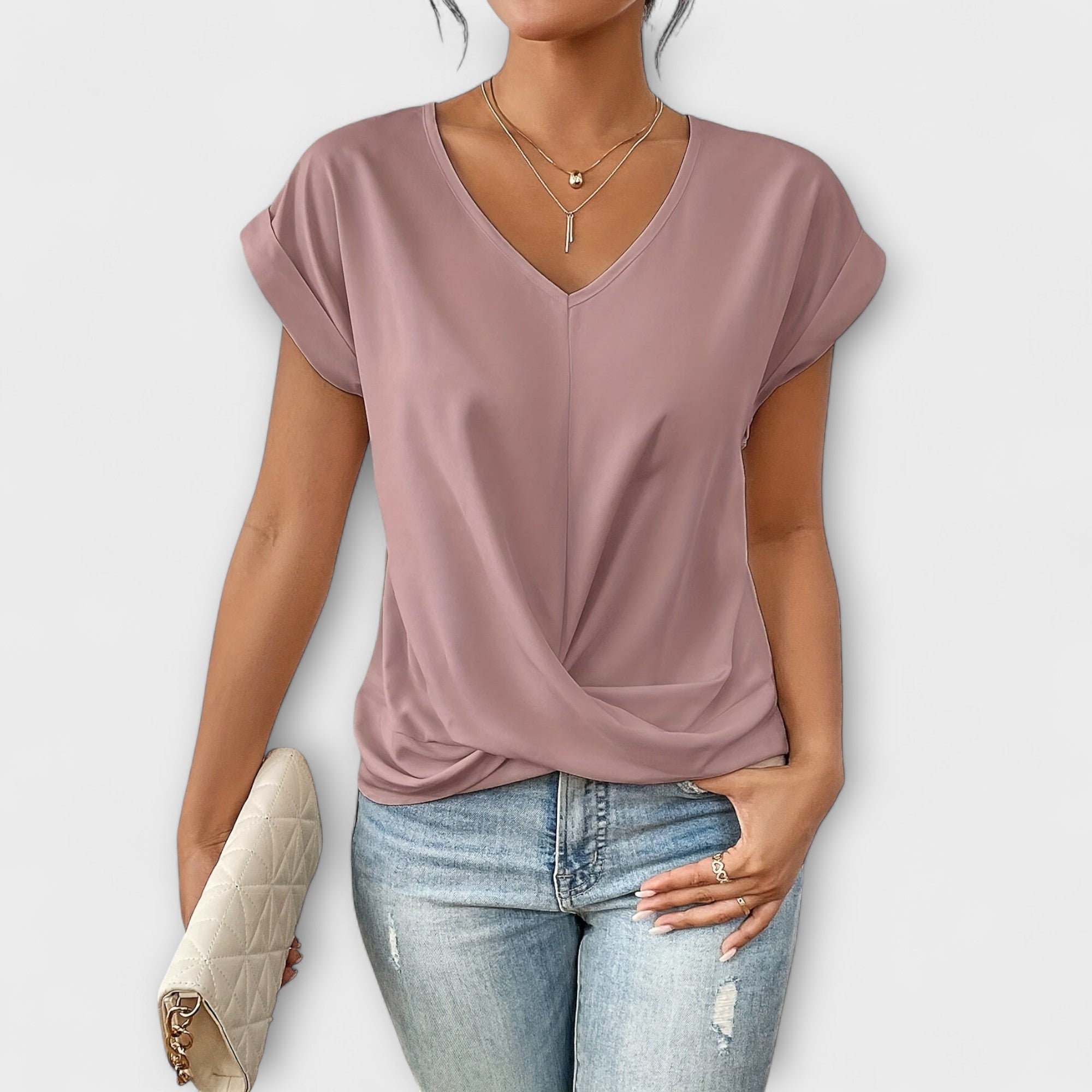 Eloise - V-Neck Top with Button Detail