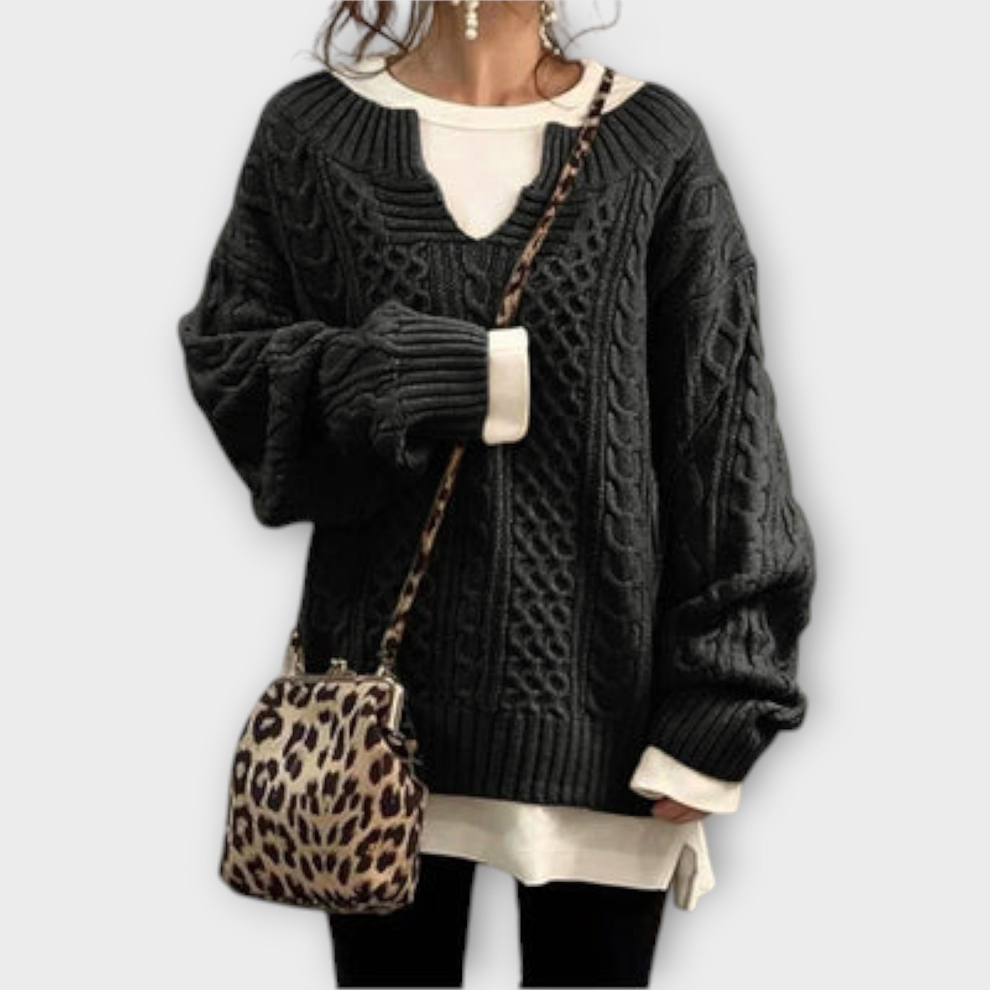 Oversized Knit Sweater with Cable Pattern
